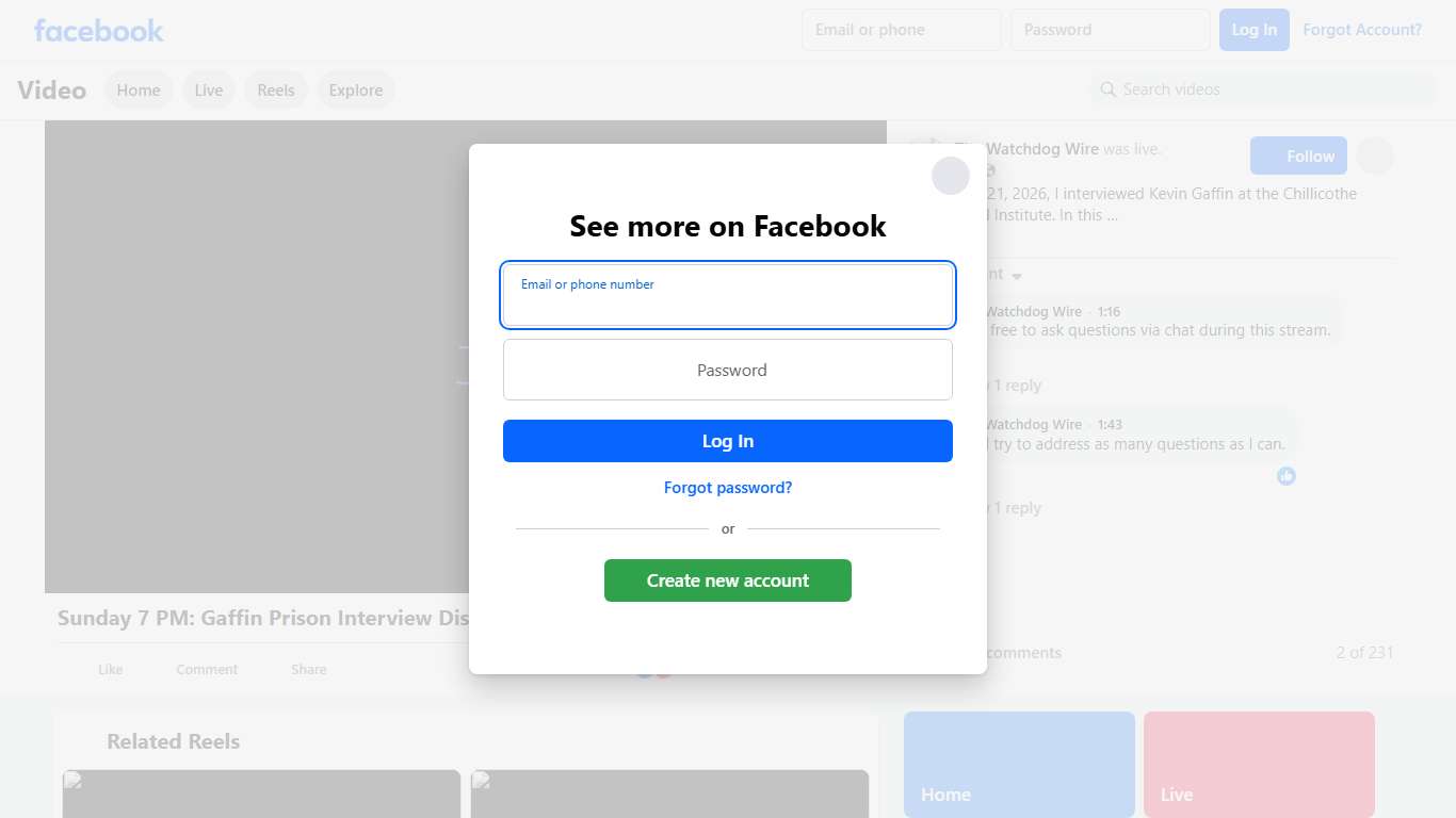 On January 21, 2026, I interviewed Kevin Gaffin at the Chillicothe Correctional Institute. In this livestream, on Sunday, January 25 at 7 PM, I will walk through the experience and give updates on my investigation into the Gaffin trial and conviction. I will also respond to your comments and questions. The Watchdog Wire Facebook
